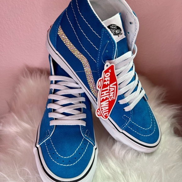 NWOT Custom Bling Blue Suede Vans Sneakers M6/W8 - Picture 6 of 8
